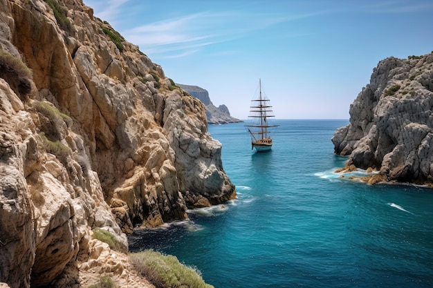 Dos barcos están navegando en el océano y uno es un barco.