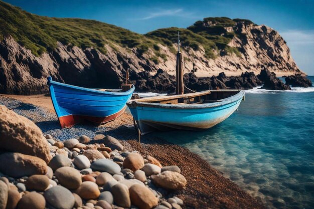 Foto dos barcos están sentados en la playa y uno tiene una cruz en la parte superior