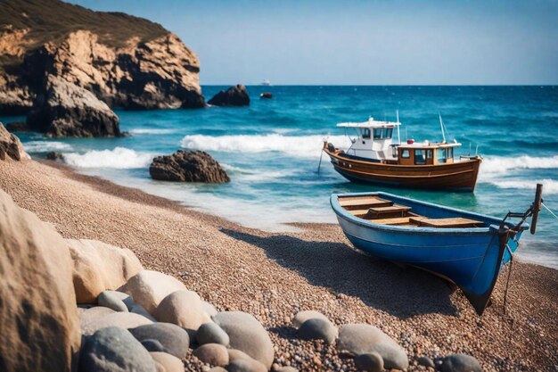 Foto dos barcos en una playa con uno que tiene un barco en él