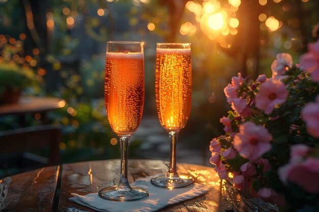 Dos bebidas en la mesa del patio trasero en verano evoca relajación frescura atmósfera de felicidad significa