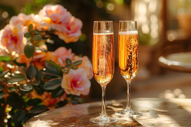 Foto dos bebidas en la mesa del patio trasero en verano evoca relajación frescura atmósfera de felicidad significa