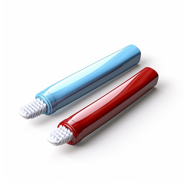 dos bolígrafos están sentados uno al lado del otro uno es azul y rojo