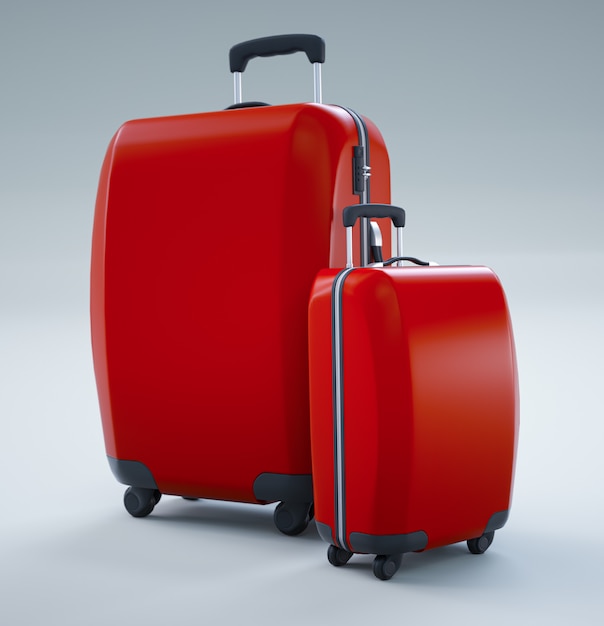 Dos bolsas de viaje rojo aislado en blanco brillante. representación 3d