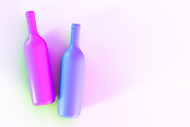 Dos botellas de vino de colores en una luz