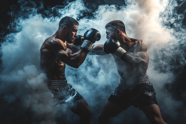 dos boxeadores luchando en las nubes