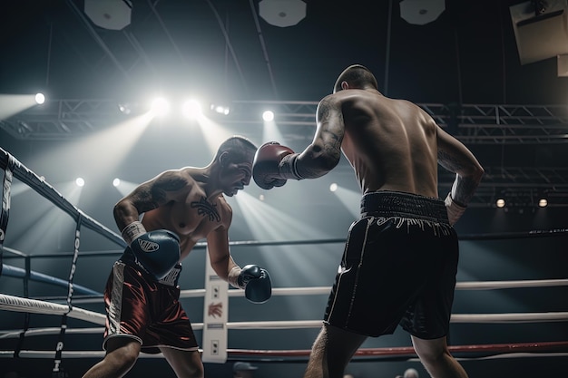 Dos boxeadores peleando en un ring de boxeo