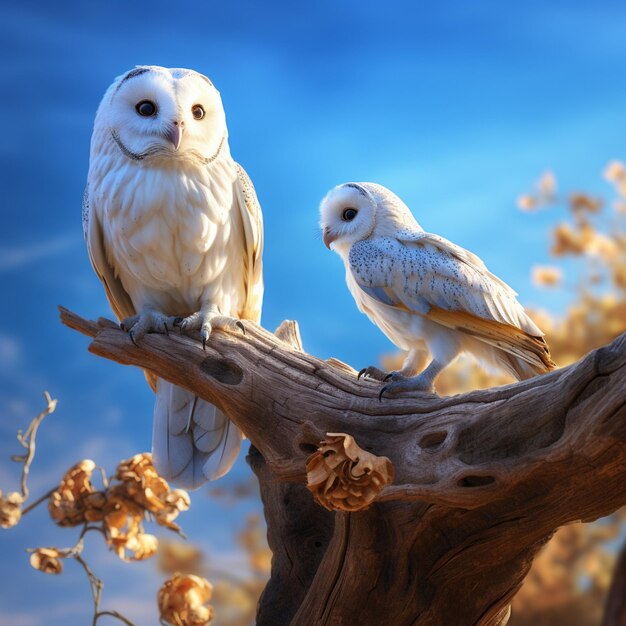 dos búhos blancos sentados en las ramas