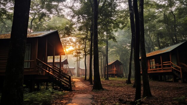 Foto dos cabañas aisladas en el corazón de un pintoresco bosque