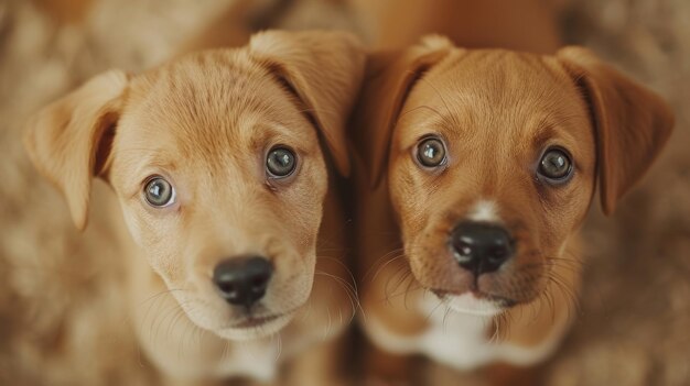 Dos cachorros adorables miran con curiosidad a la cámara sus ojos llenos de inocencia y asombro