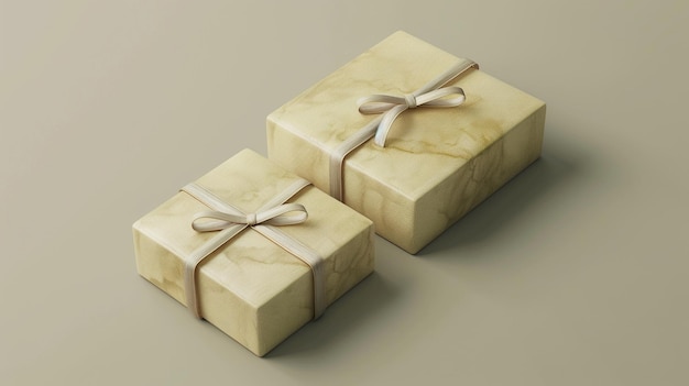 dos cajas con una cinta atada alrededor de la parte superior