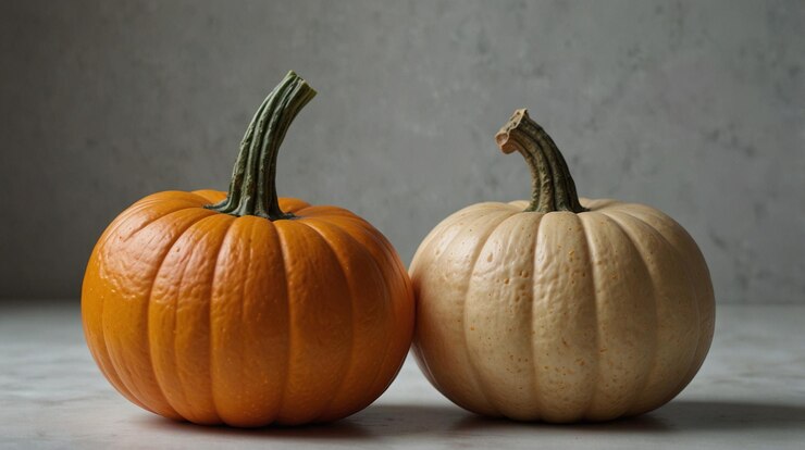dos calabazas una con una que tiene el número 3 en ella