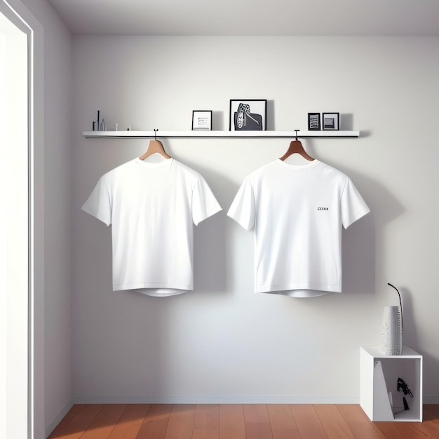 Dos camisas blancas colgadas en una pared con una que dice "la palabra" en ella "