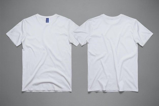 Dos camisetas blancas colocadas una al lado de la otra contra un fondo gris