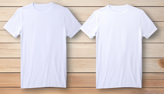 Dos camisetas blancas en un fondo de un solo color Mock up Blank para crear productos promocionales con impresiones y logotipo