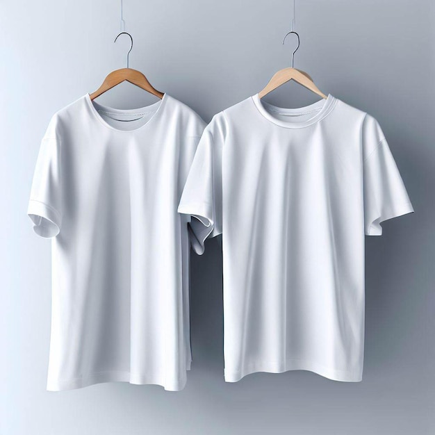 Dos camisetas blancas masculinas con fondo gris.