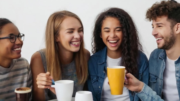 dos chicas están sonriendo y bebiendo de copas que dicen que una está sosteniendo una taza de leche