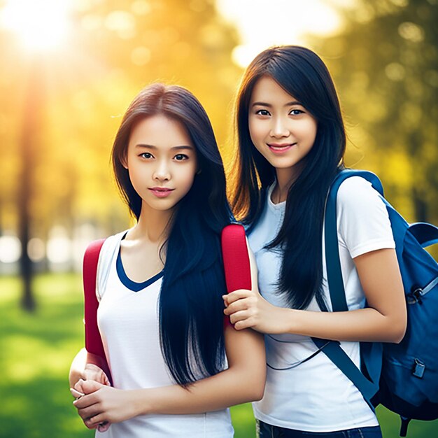 Foto dos chicas estudiantes muy bonitas.