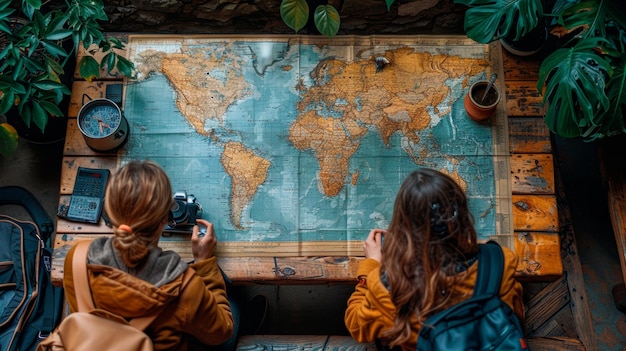 Dos chicas jóvenes mirando un mapa del mundo IA generativa