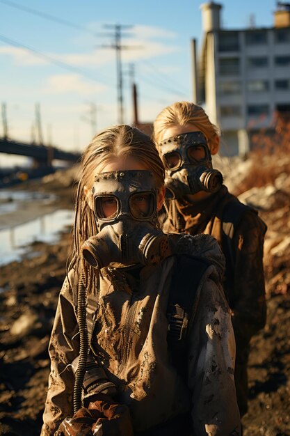 Foto dos chicas con máscaras de gas