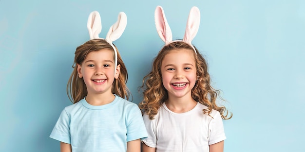 Dos chicas con orejas de conejo el día de Pascua