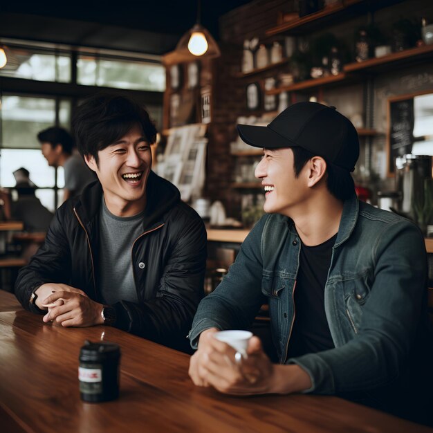 Dos chicos hablan en la cafetería Conversación al estilo coreano
