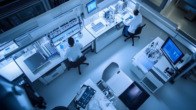 Dos científicos trabajando en un laboratorio moderno