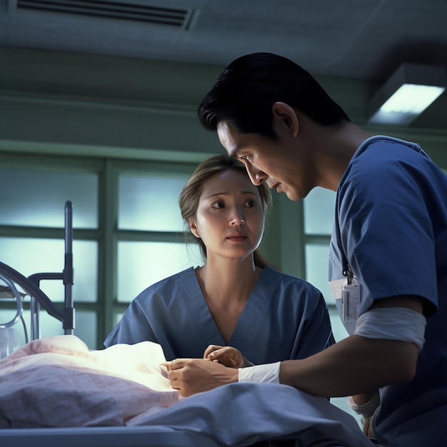 Foto dos cirujanos realizando una operación en un hospital