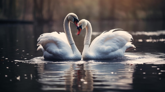 Dos cisnes blancos nadando en el agua