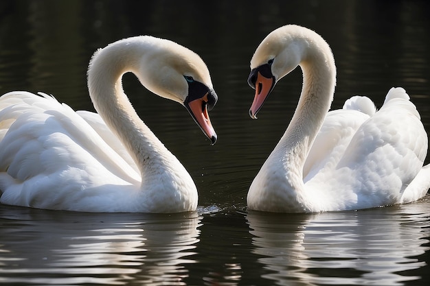 Dos cisnes enamorados en el lago