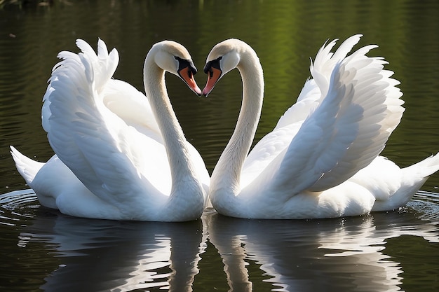 Dos cisnes en espejo parecen un corazón