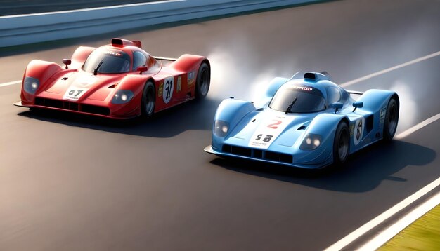Dos coches de carreras están uno al lado del otro, uno de los cuales es un coche de carreras.
