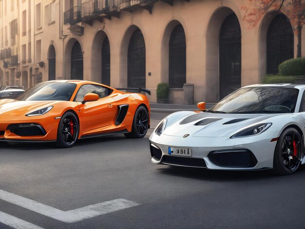 Dos coches deportivos en la calle ai generado