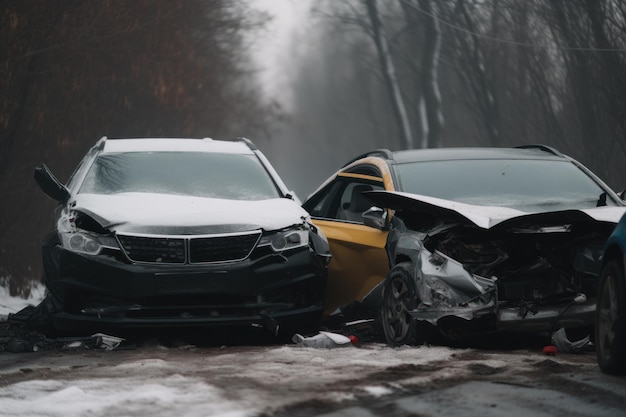 Dos coches que han sido dañados en una tormenta de nieve