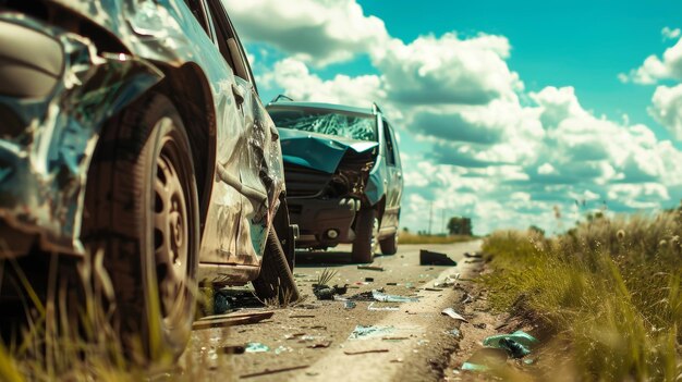 Dos coches son abandonados en el desierto cubiertos de tierra y rodeados de terreno arenoso