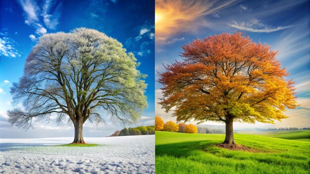 dos colores diferentes de árboles con el mismo color en ellos