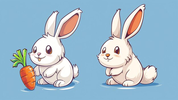 Dos conejitos de dibujos animados uno sosteniendo una zanahoria