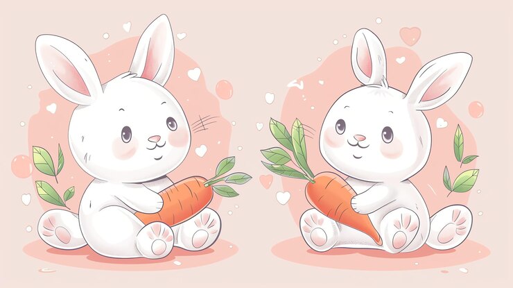 Foto dos conejitos de dibujos animados con zanahorias