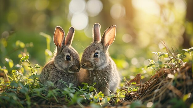 Foto dos conejos posando en el campo.