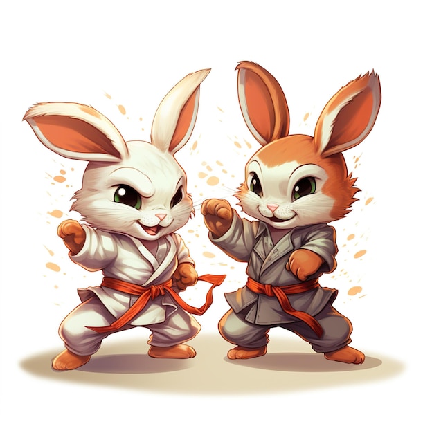 dos conejos con un traje blanco y las palabras conejito en el frente.