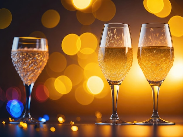 Dos copas de champán imagen brillante fondo colorido ai generativo