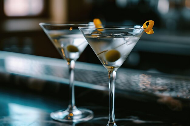 Dos copas de martini elegantemente colocadas en la encimera