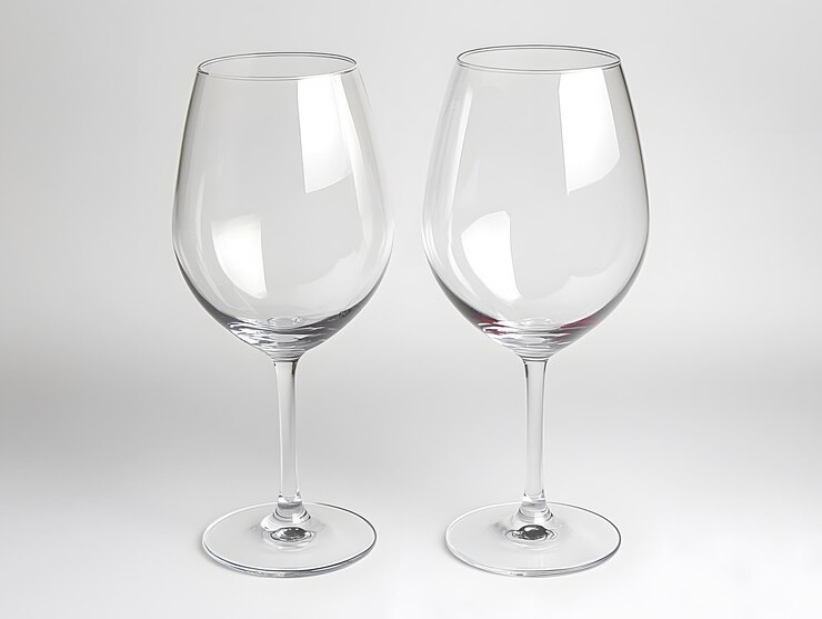 Dos copas de vino están una al lado de la otra, una de las cuales es una copa de vino.