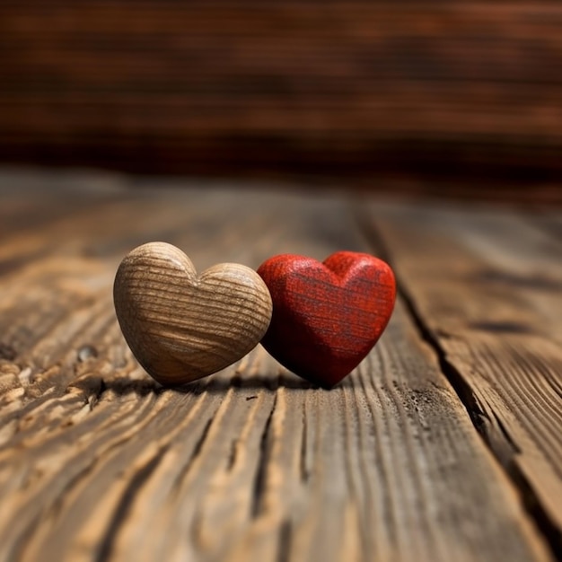 dos corazones en harina de madera