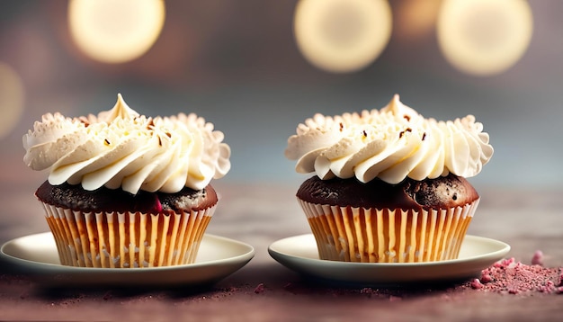 Dos cupcakes con glaseado de chocolate