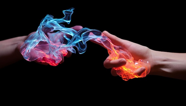 Dos dedos tocándose hechos de plasma líquido vibrante
