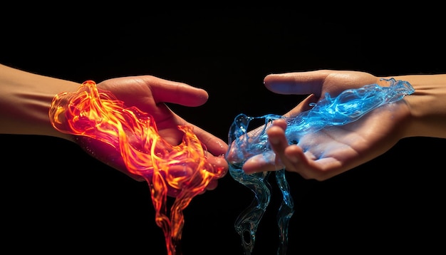 Dos dedos tocándose hechos de plasma líquido vibrante