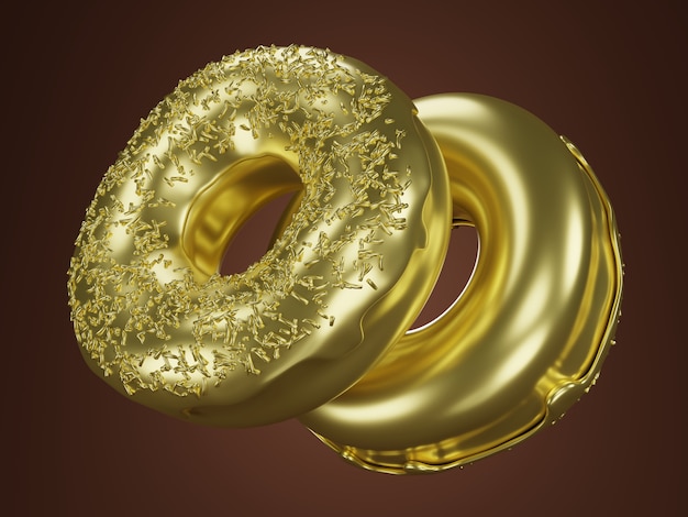 Dos donas doradas con chispas. Concepto rico 3d rindió la ilustración.