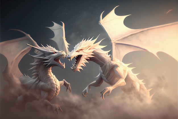 Dos dragones blancos en el cielo