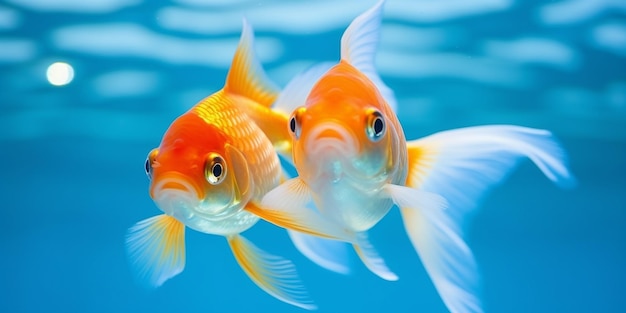 Dos dulces peces dorados nadando en la felicidad