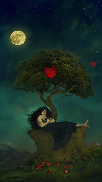 Dos enamorados bajo un árbol del amor